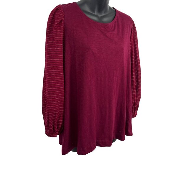 Loft Womens Burgundy Top Striped Balloon Sleeve Tie Back Long Sleeve Stripe New - Picture 3 of 8